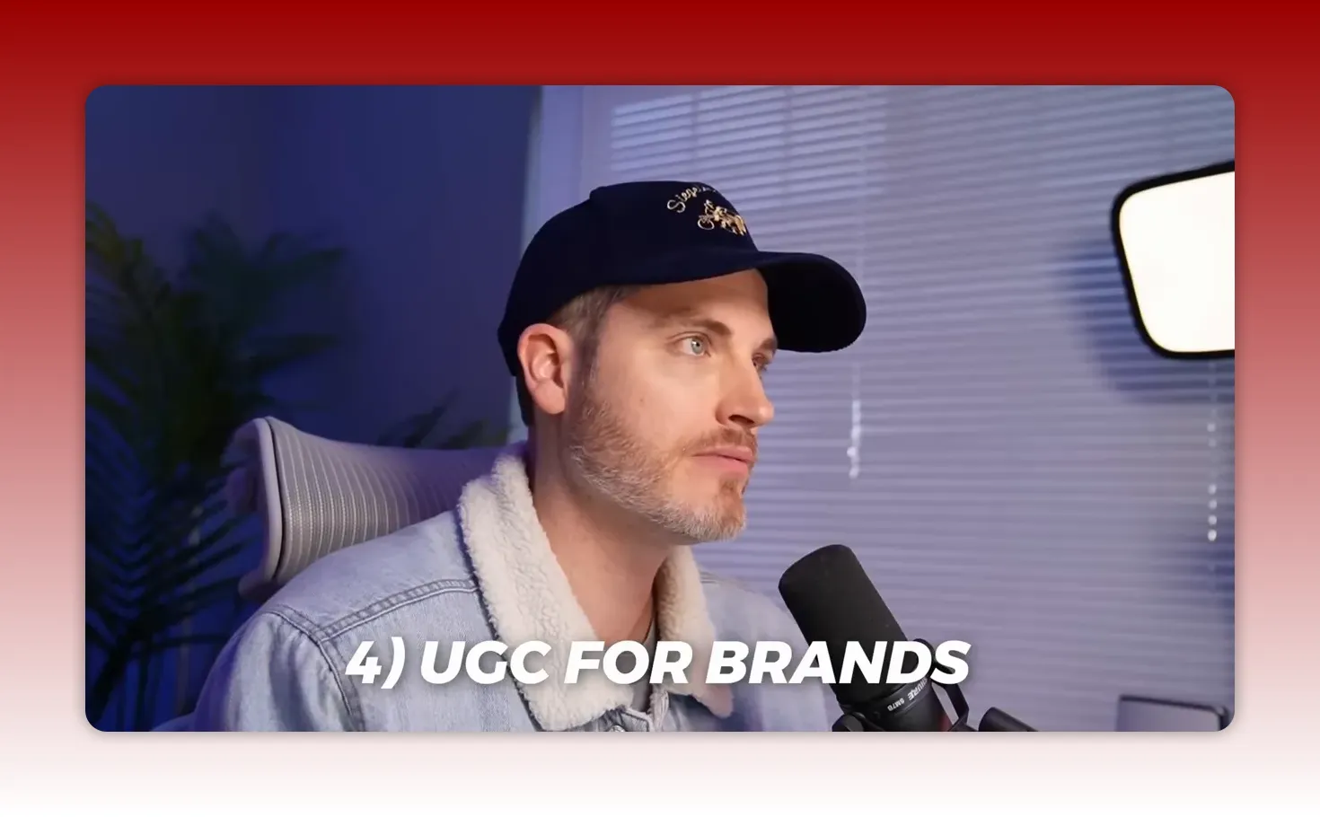 Presenter in a studio with bold on-screen text reading '4) UGC FOR BRANDS' highlighting the creator monetization strategy.