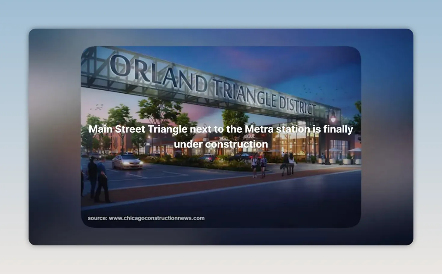 Architectural rendering labeled Orland Triangle District showing planned streetscape and buildings