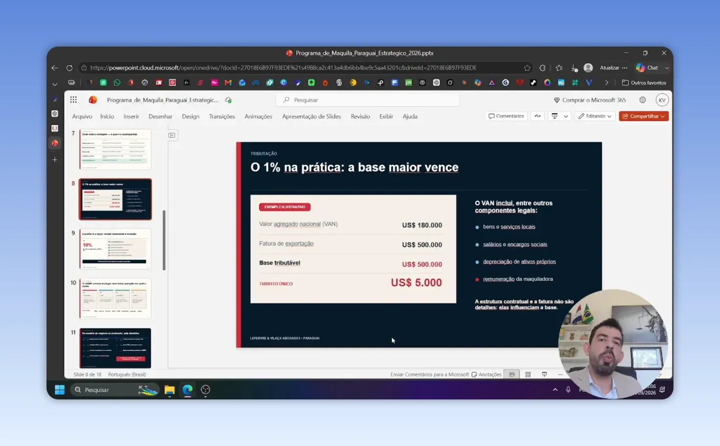Slide com exemplo da base de cálculo do tributo único de 1 por cento