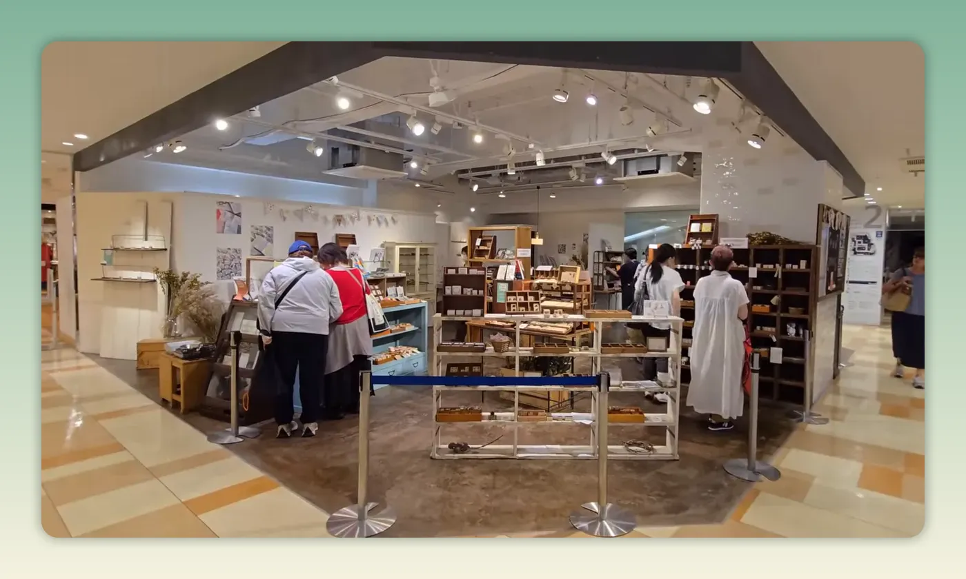 手紙舎 吉祥寺店の店内棚（スタンプと紙もの）