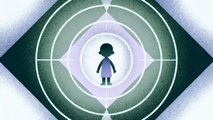 Enfant au centre de cercles concentriques de protection &mdash; illustration des syst&egrave;mes de protection inconscients qui entourent l'enfant int&eacute;rieur bless&eacute;