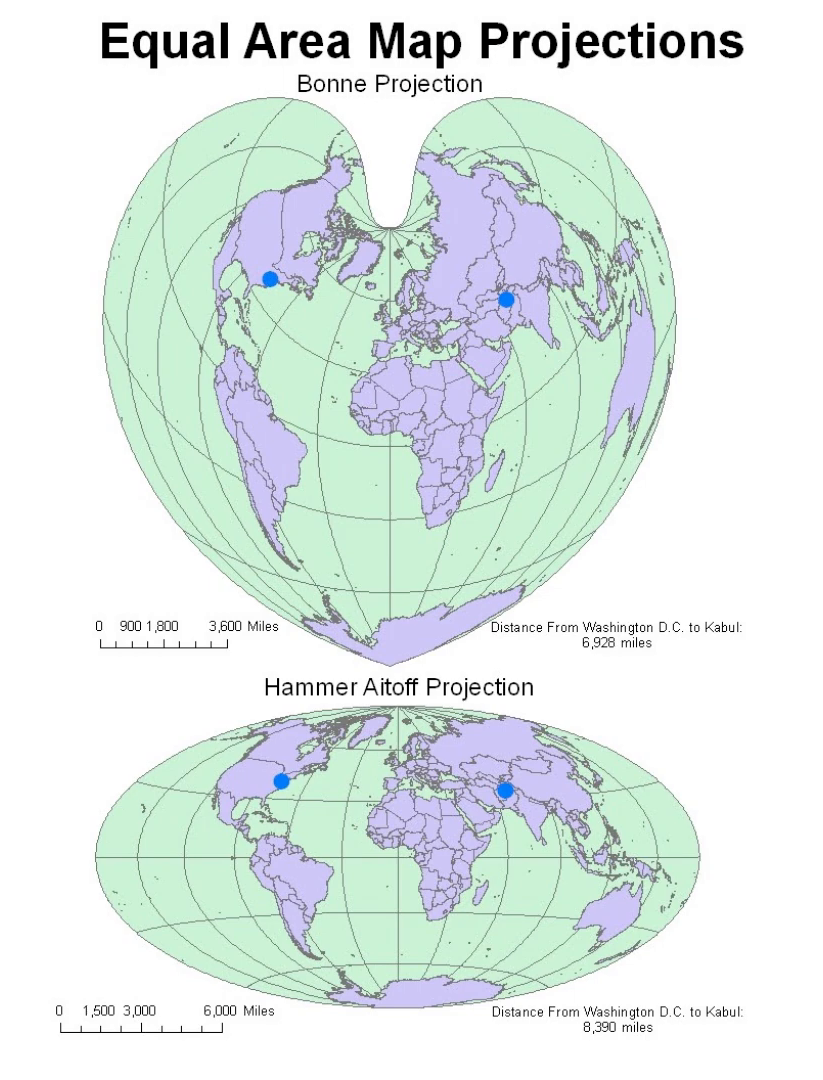Colignon projection showing correct areas but distorted shapes