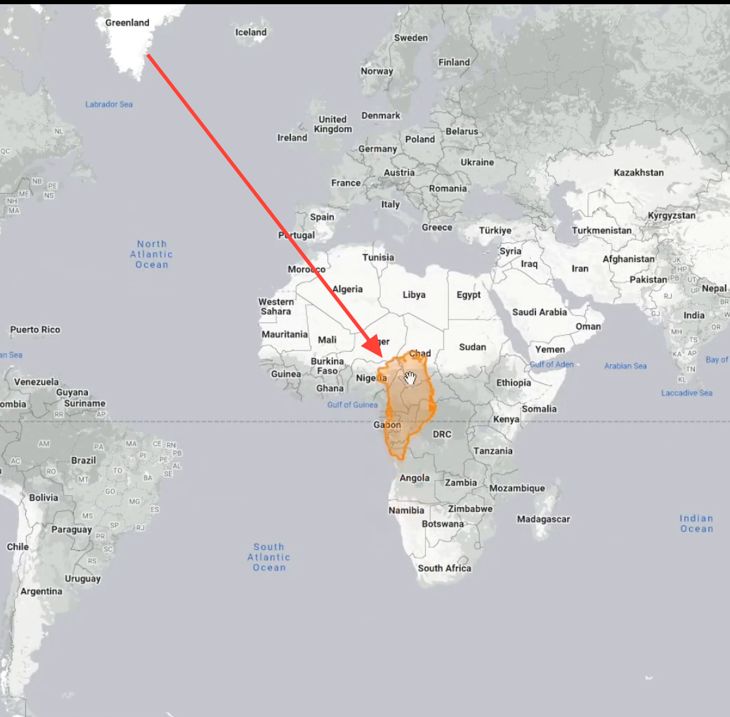 Mercator projection showing mid-latitude areas