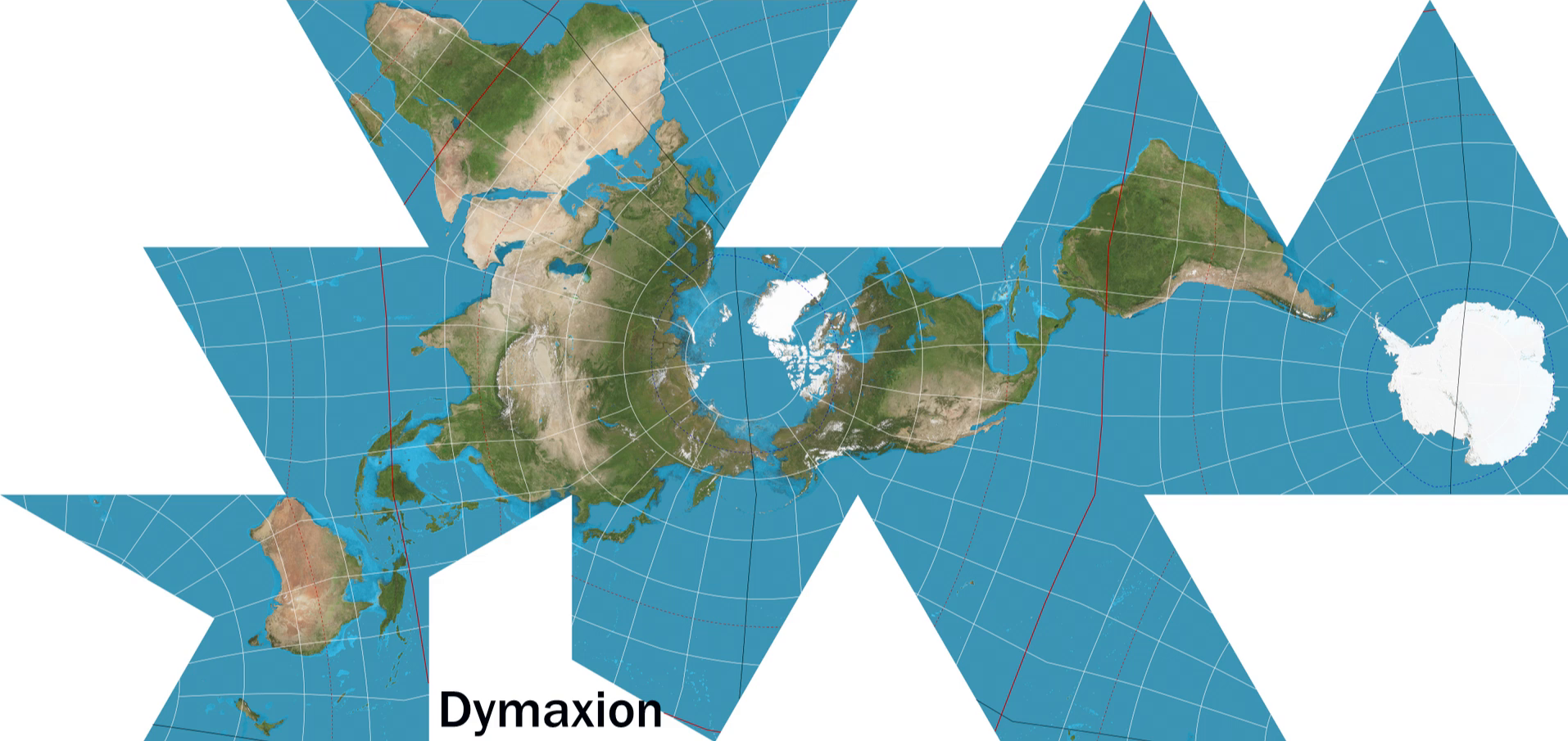 Buckminster Fuller Dymaxion map showing unique representation