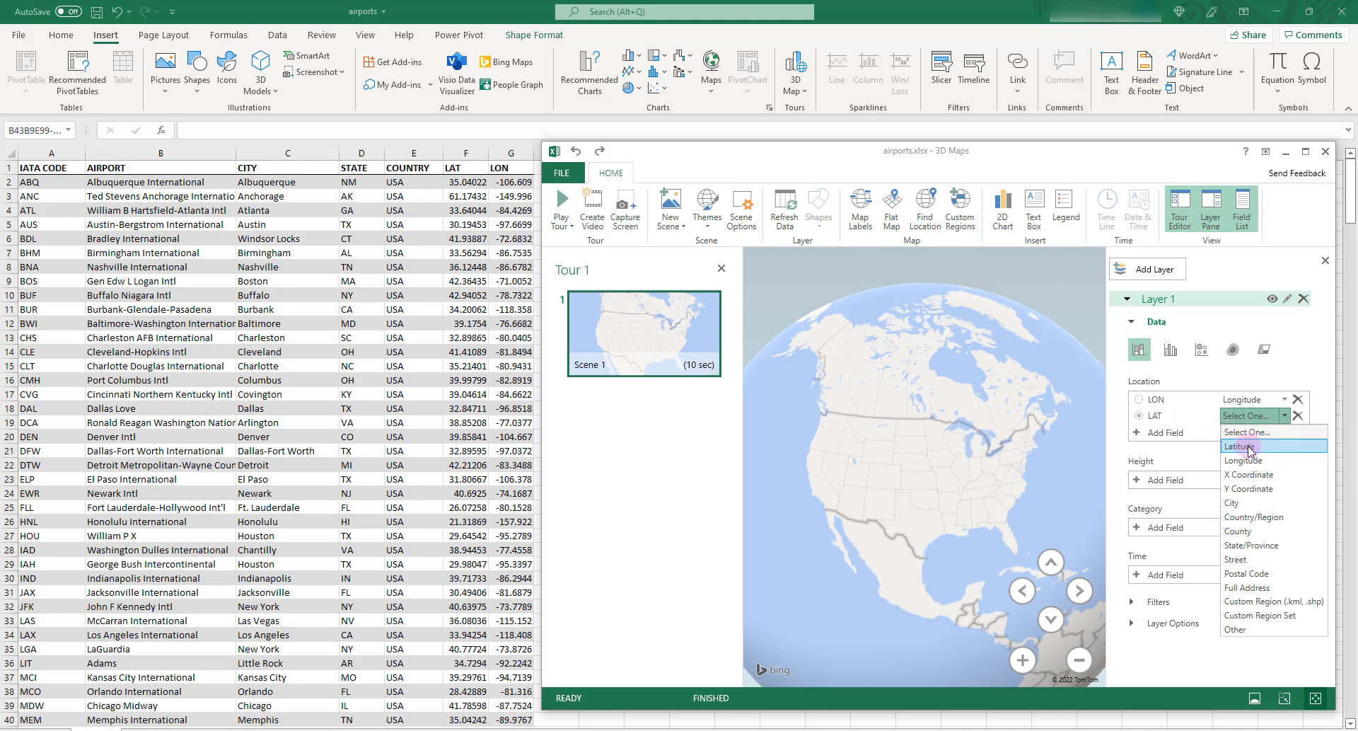 Plotting the airport locations on the map