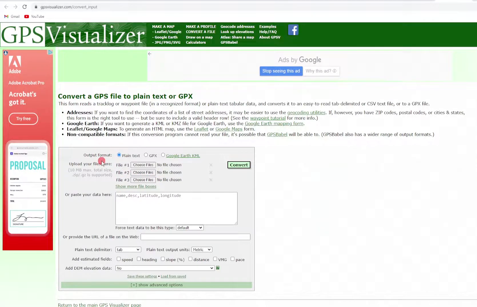 Uploading KMZ files to GPS Visualizer