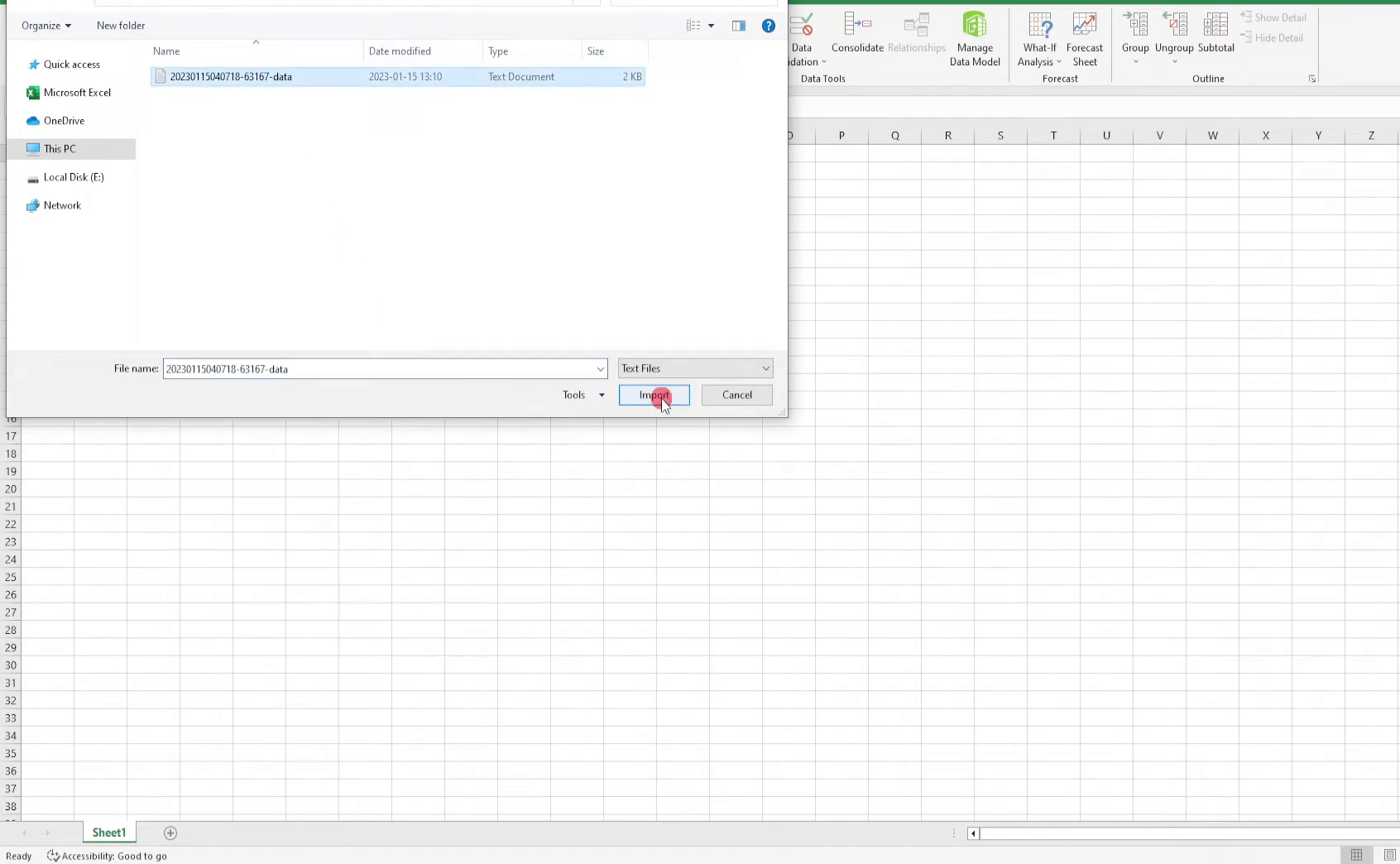 Importing text file into Excel