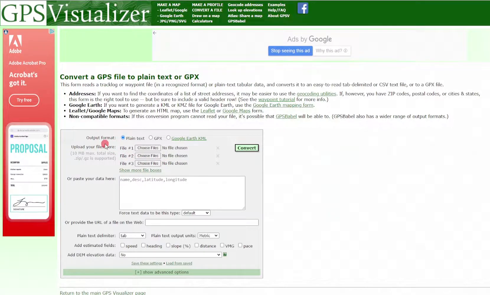 Uploading KMZ files to GPS Visualizer