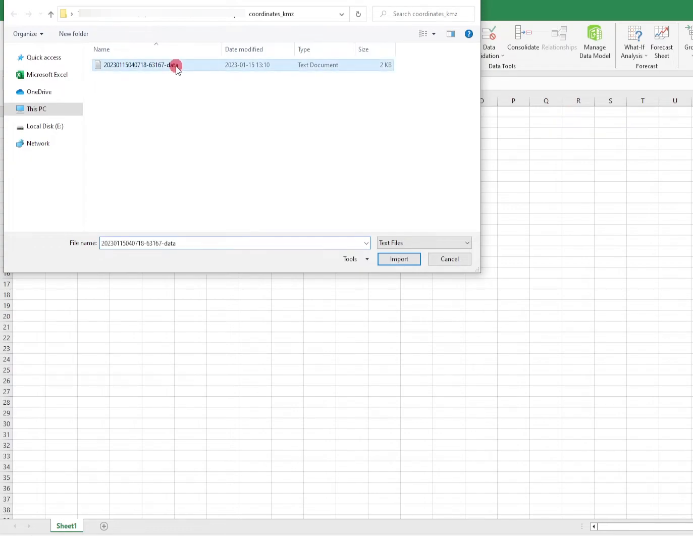 Importing text file into Excel