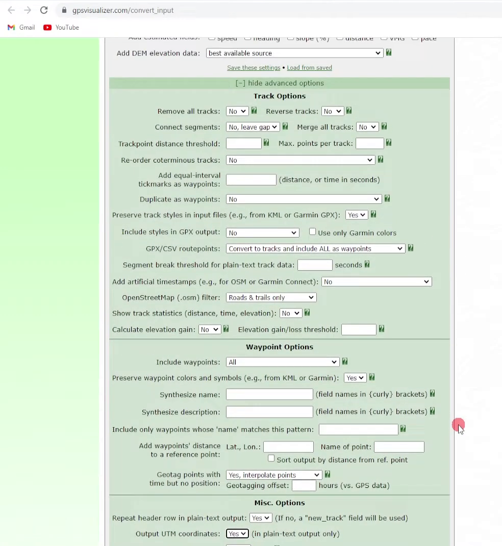 Downloading converted text file from GPS Visualizer