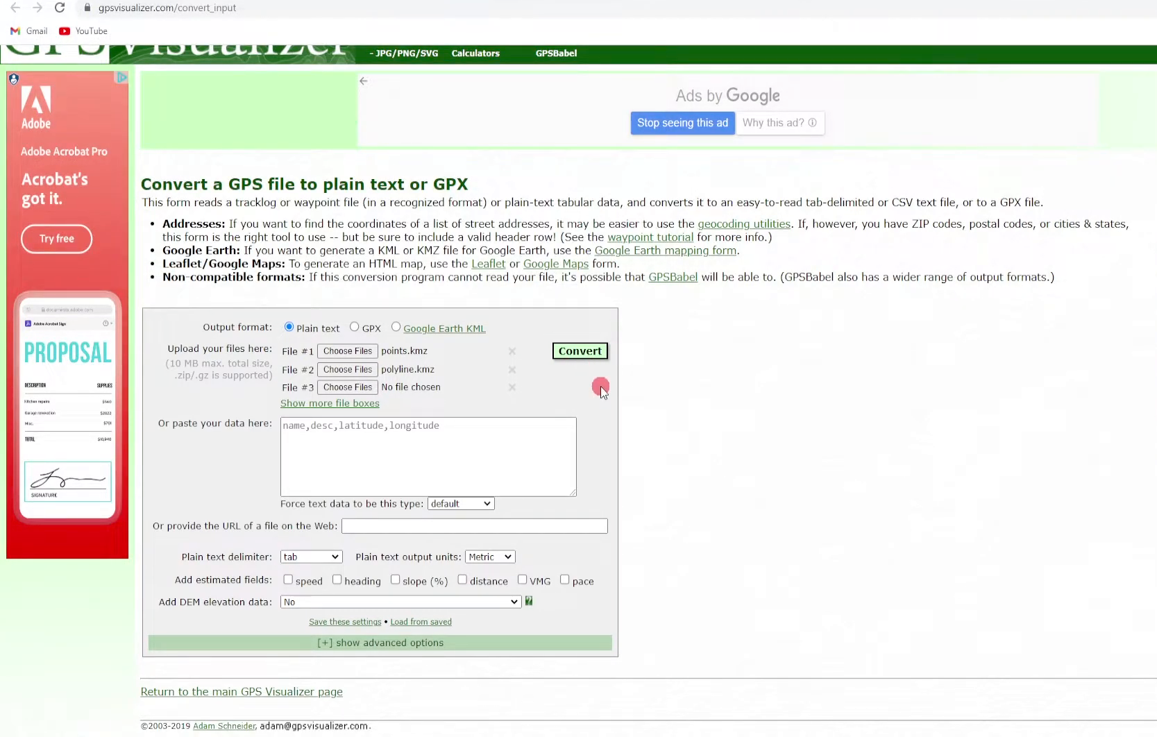 Setting DEM elevation data in GPS Visualizer