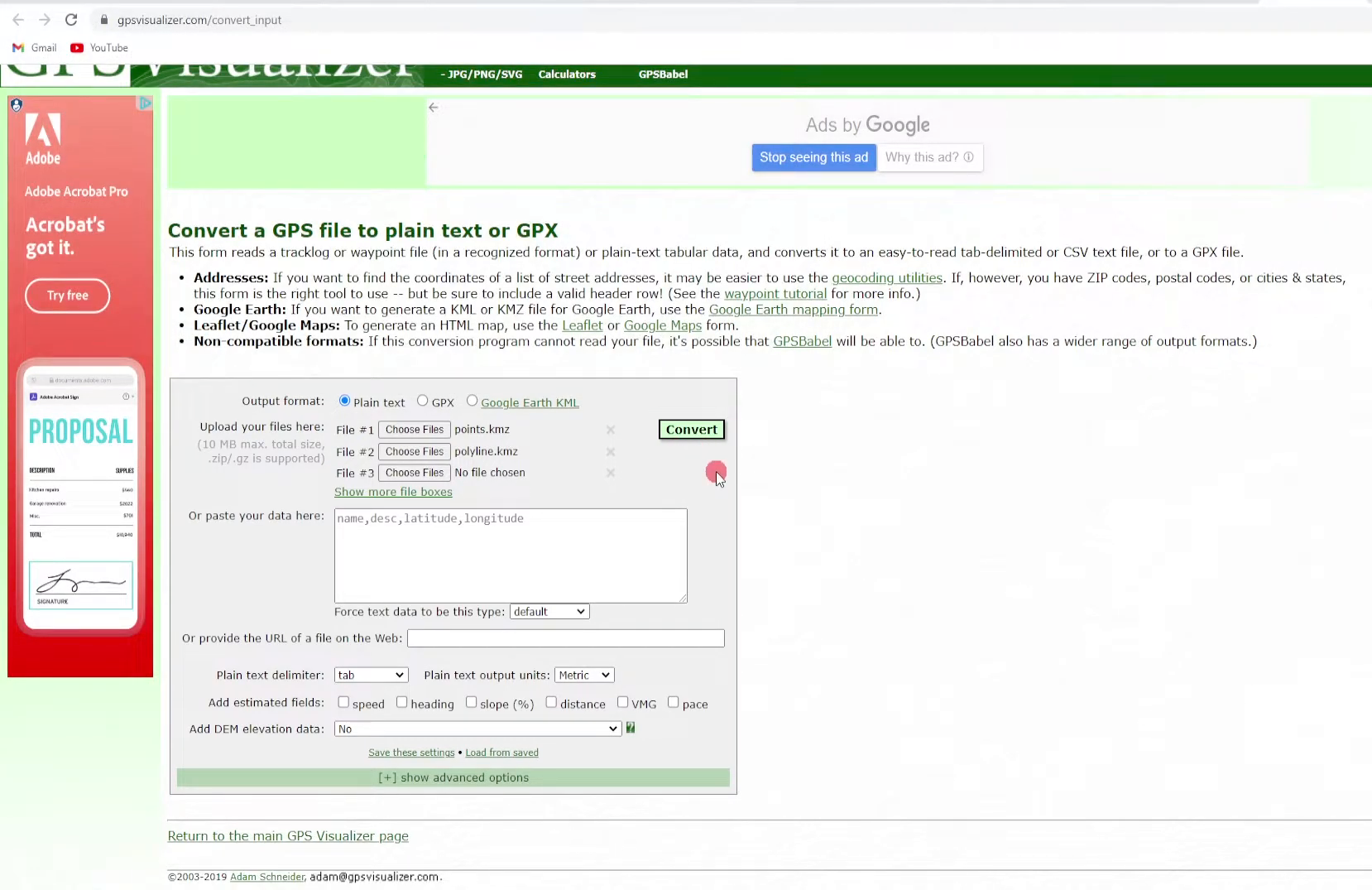 Setting DEM elevation data in GPS Visualizer