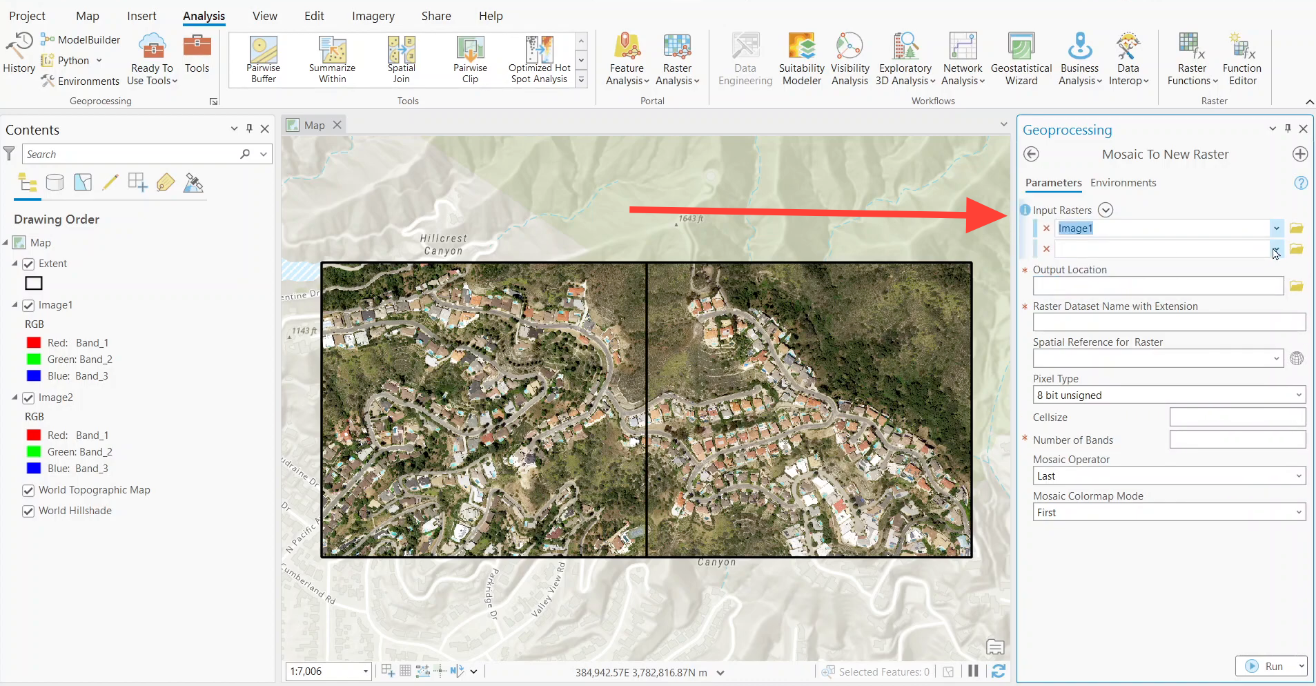 Inputting raster images for mosaicking