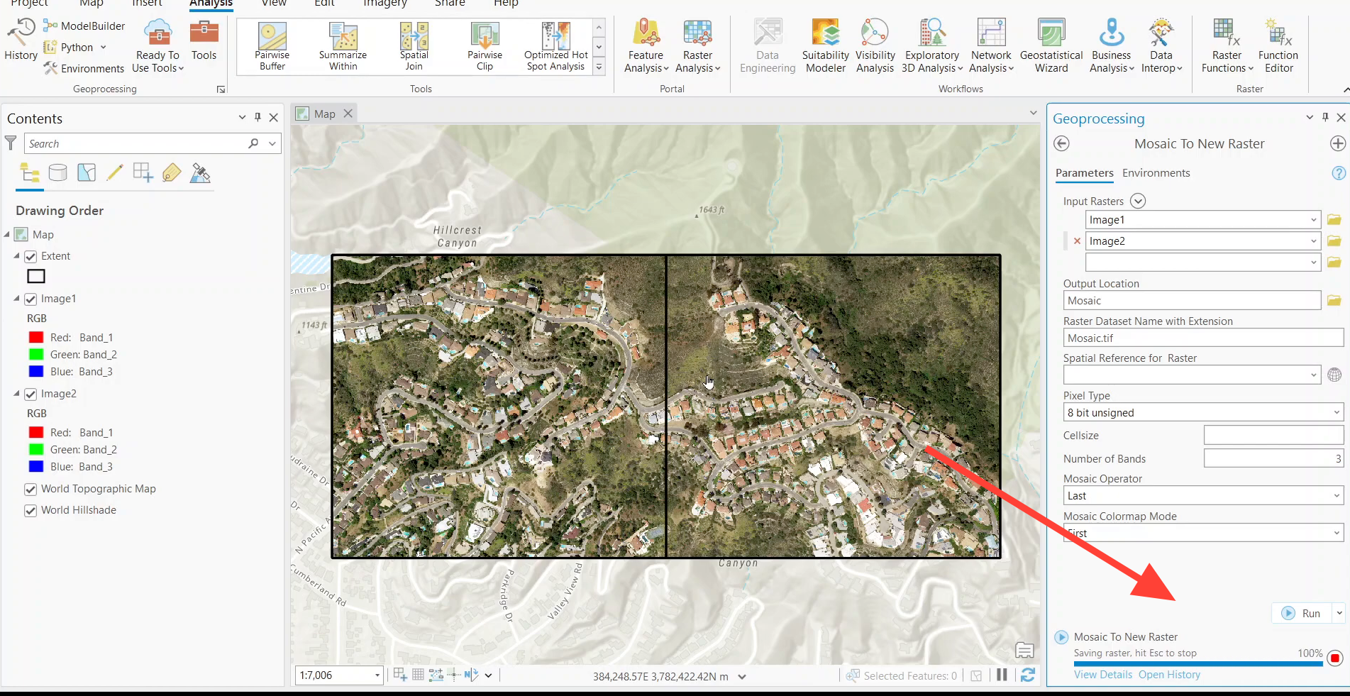 Running the Mosaic to New Raster tool