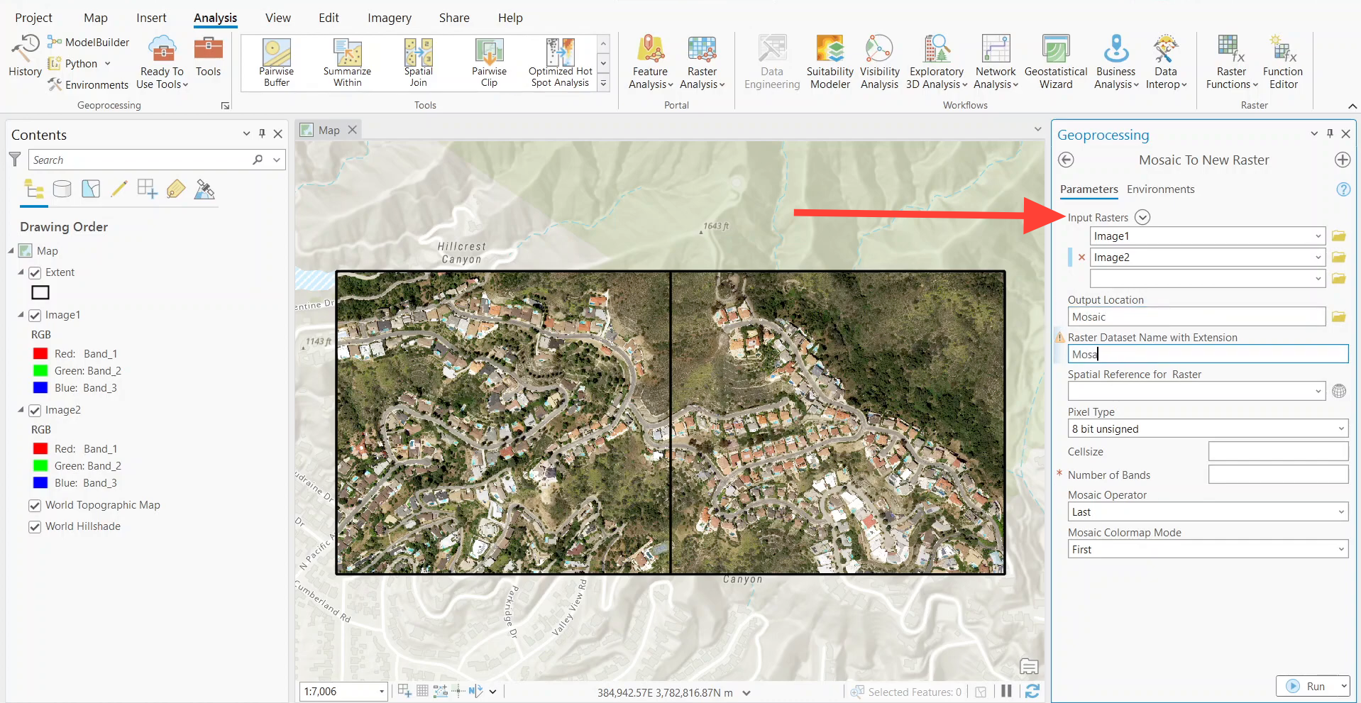 Specifying output parameters for the mosaic