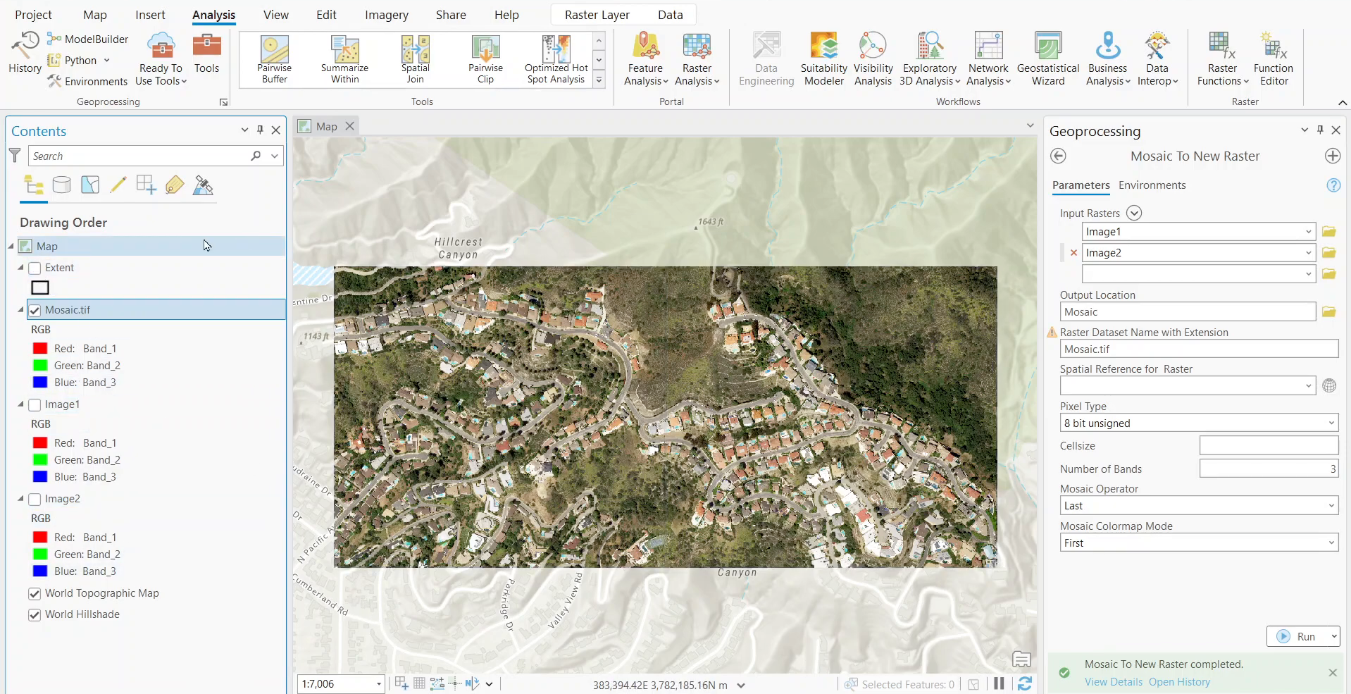 New mosaic raster dataset created
