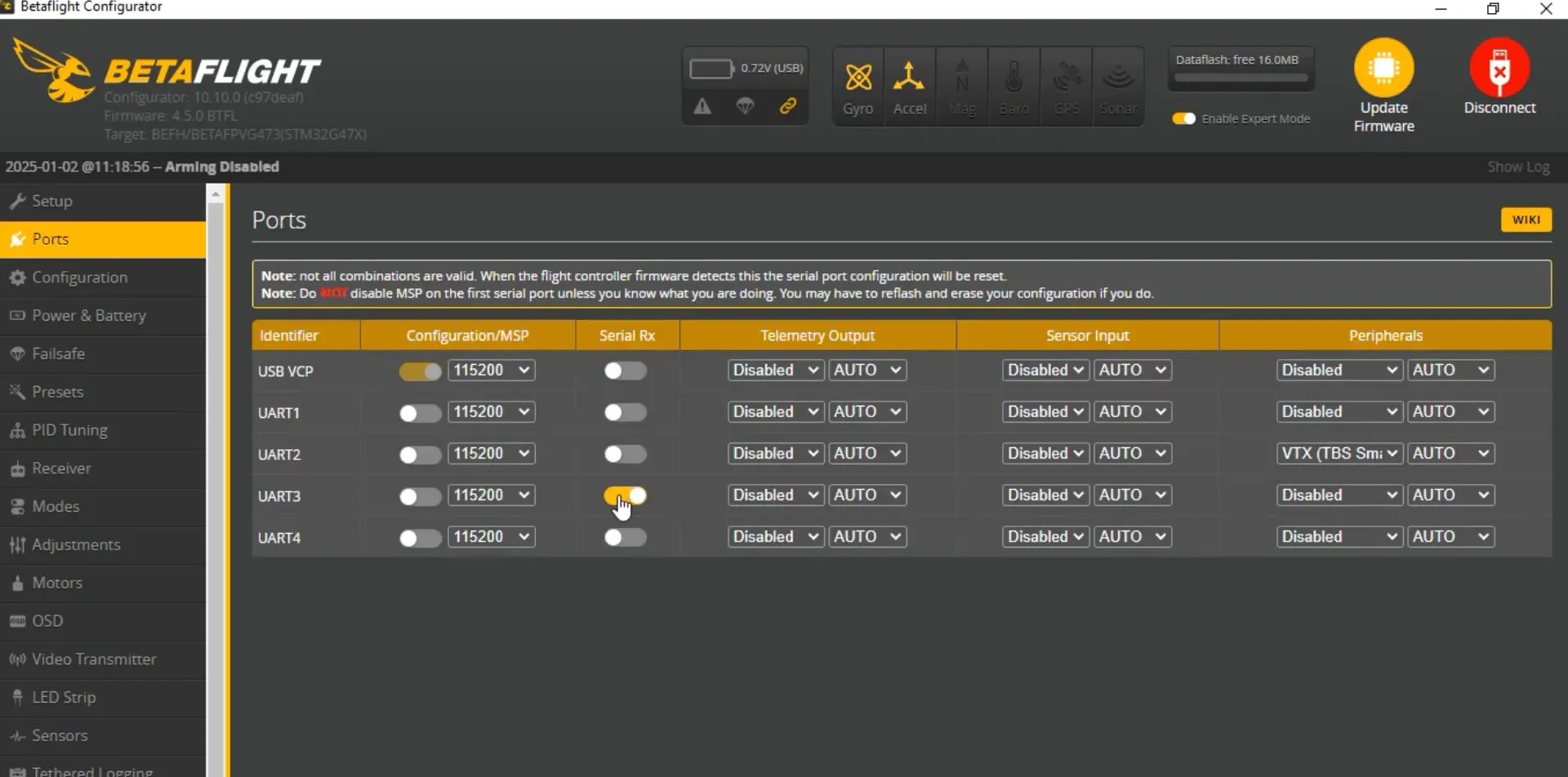 BetaFPV MATRIX 5in1 Whoop FC configuration in Betaflight