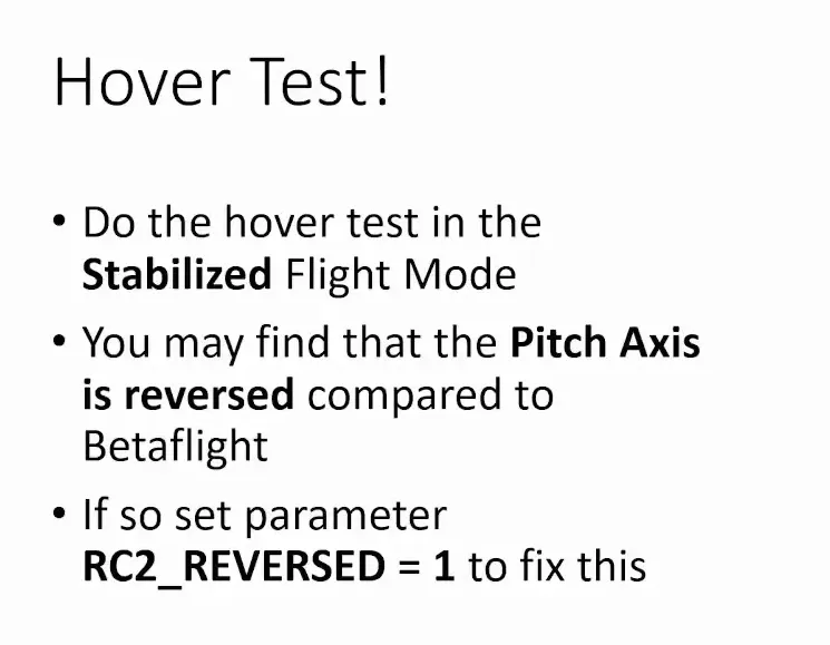 Conducting the hover test in Mission Planner