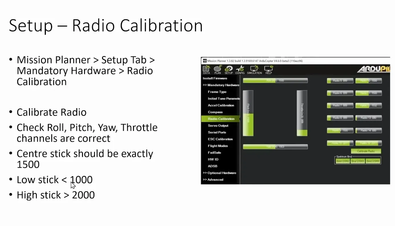 Finalizing radio calibration in Mission Planner