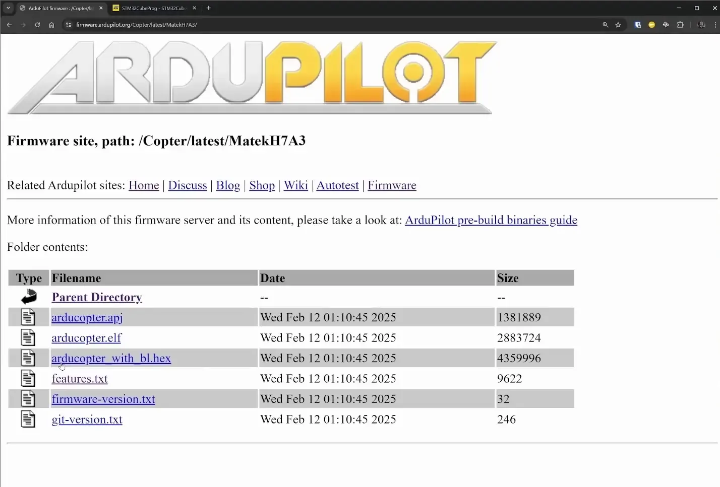 Downloading Ardupilot firmware for flashing