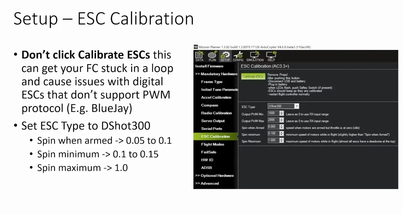 Setting ESC parameters in Mission Planner