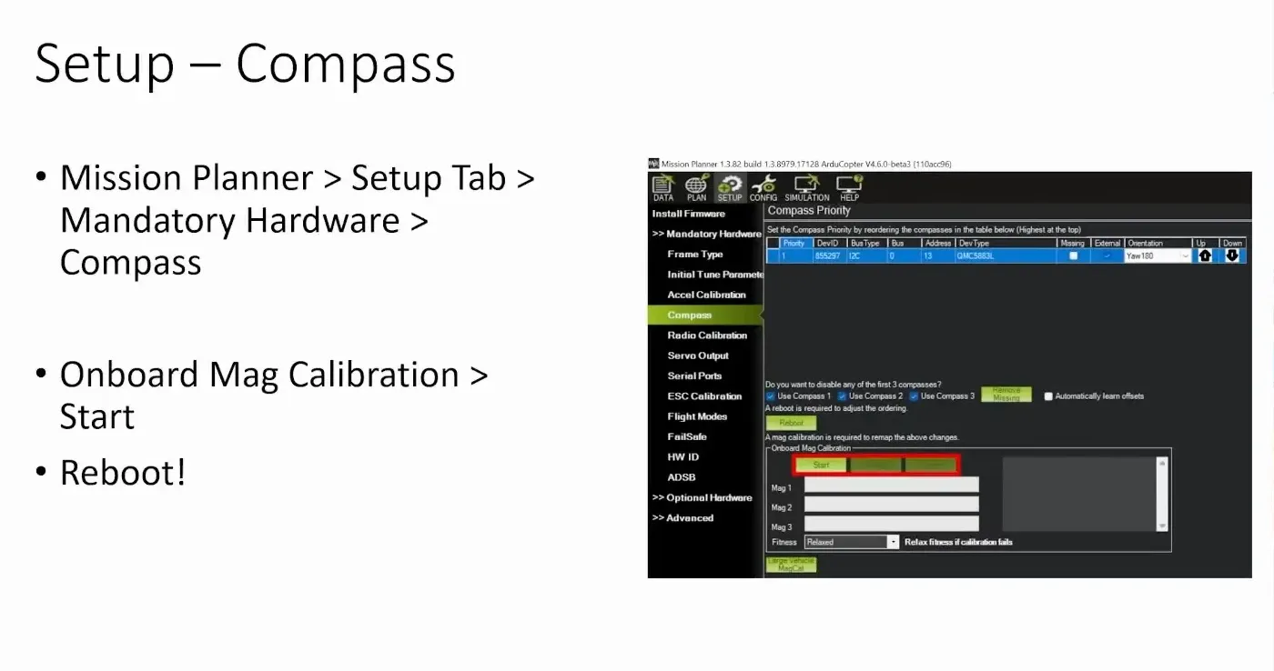 Calibrating the compass in Mission Planner