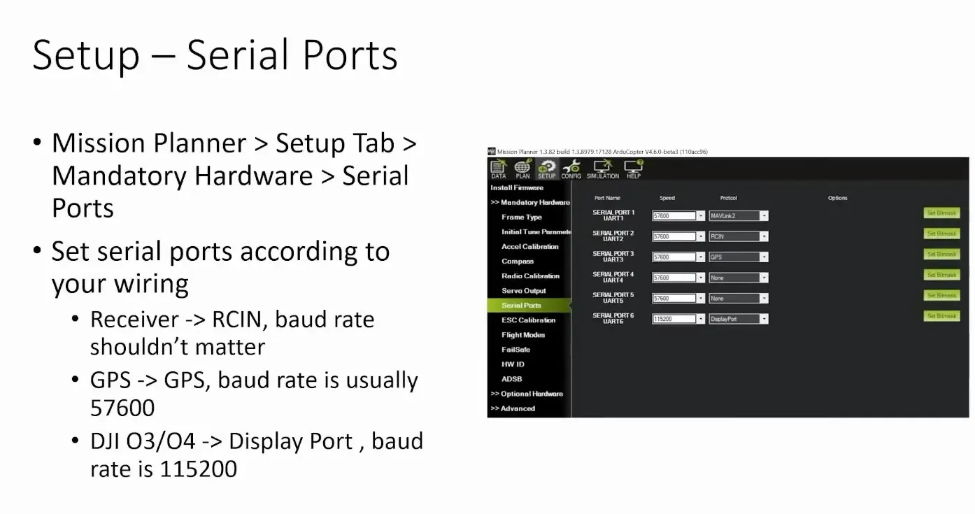 Configuring serial port assignments in Mission Planner