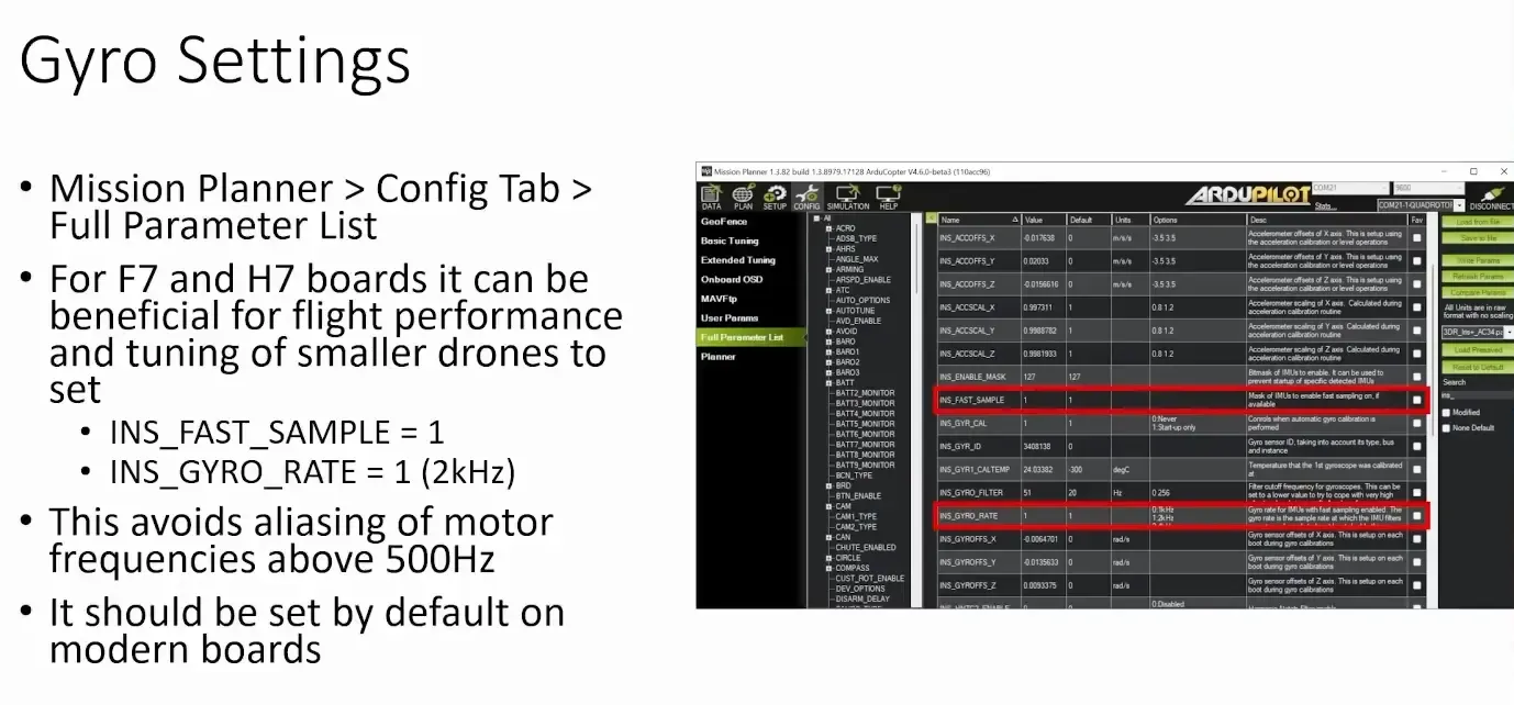 Configuring gyro settings in Mission Planner