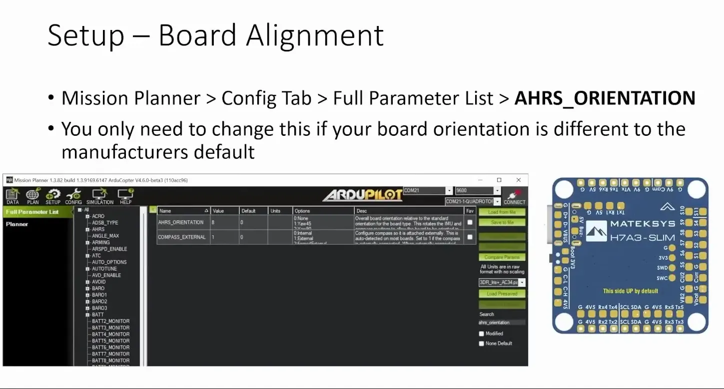 Setting up board alignment in Mission Planner