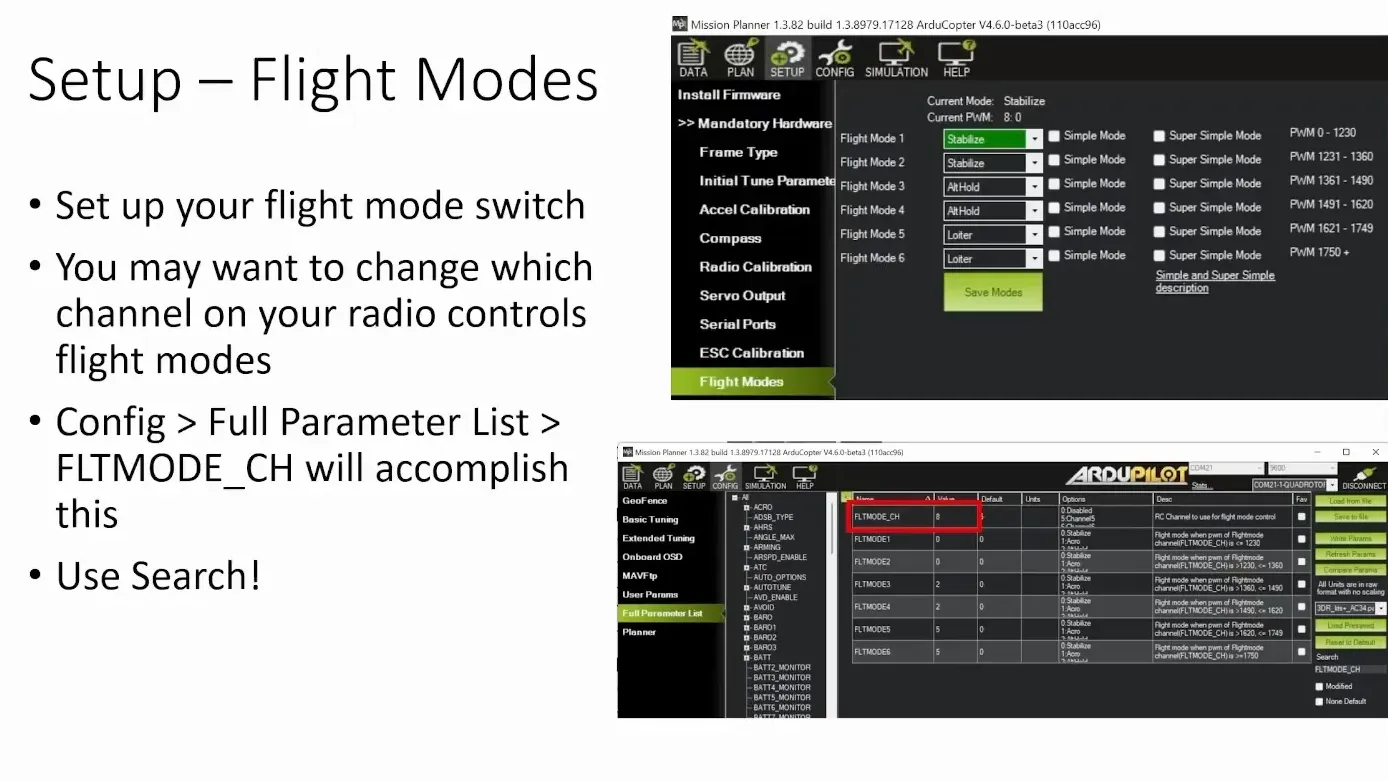 Configuring flight modes in Mission Planner