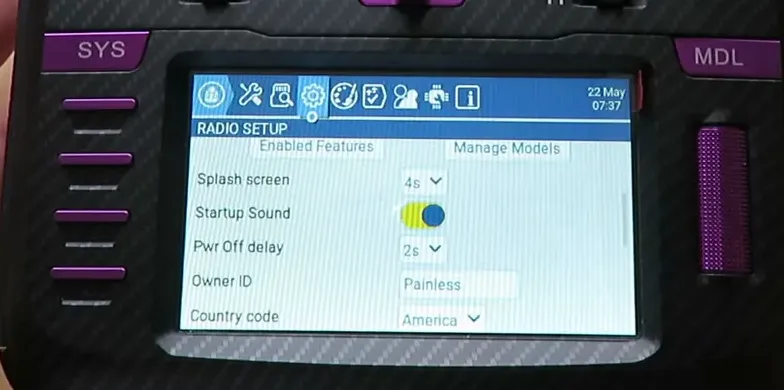 Radio setup options: backlight, haptics and owner ID fields