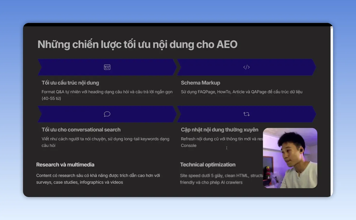 Slide tổng hợp sáu chiến lược tối ưu nội dung cho AEO