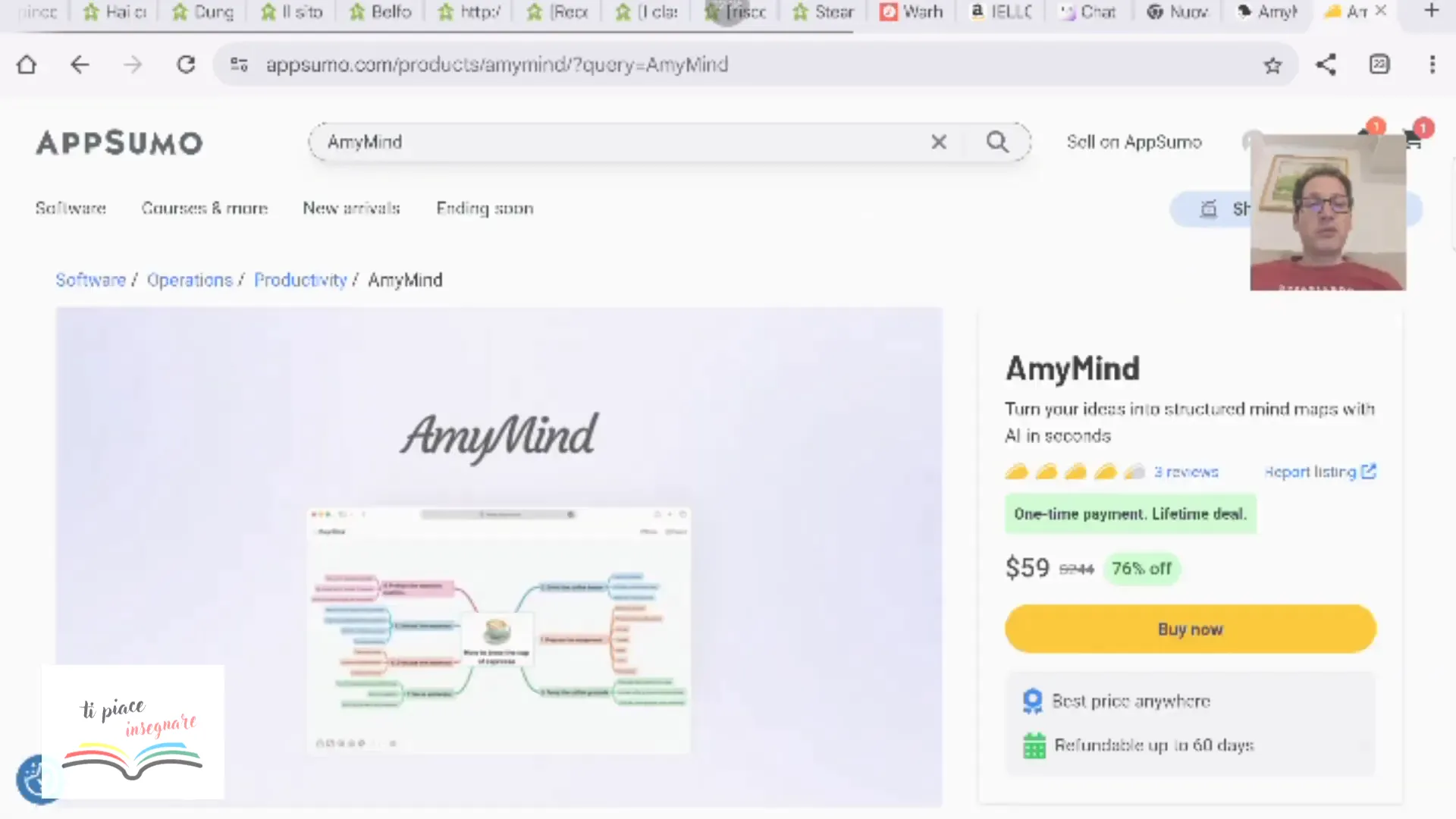 Pagina di AppSumo con l'offerta di AmyMind