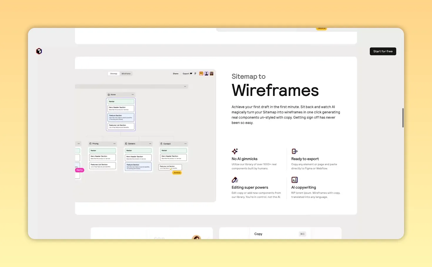 Trang Relume giới thiệu chức năng tạo wireframe và sơ đồ website
