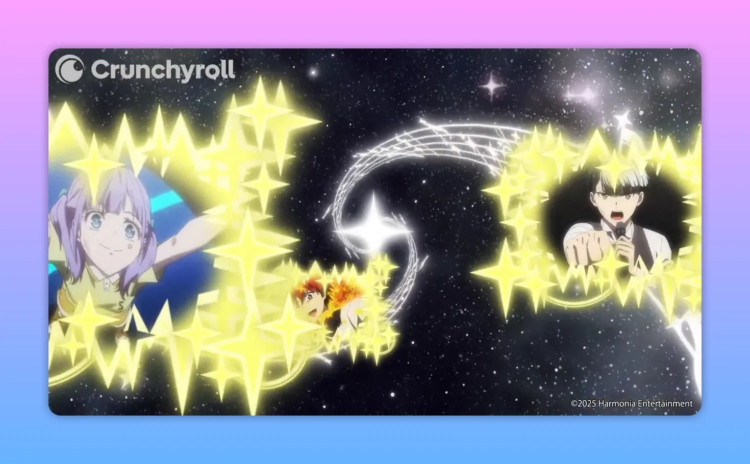 Several SI-VIS members performing inside bright star-shaped frames with a swirling white musical staff on a starry background.