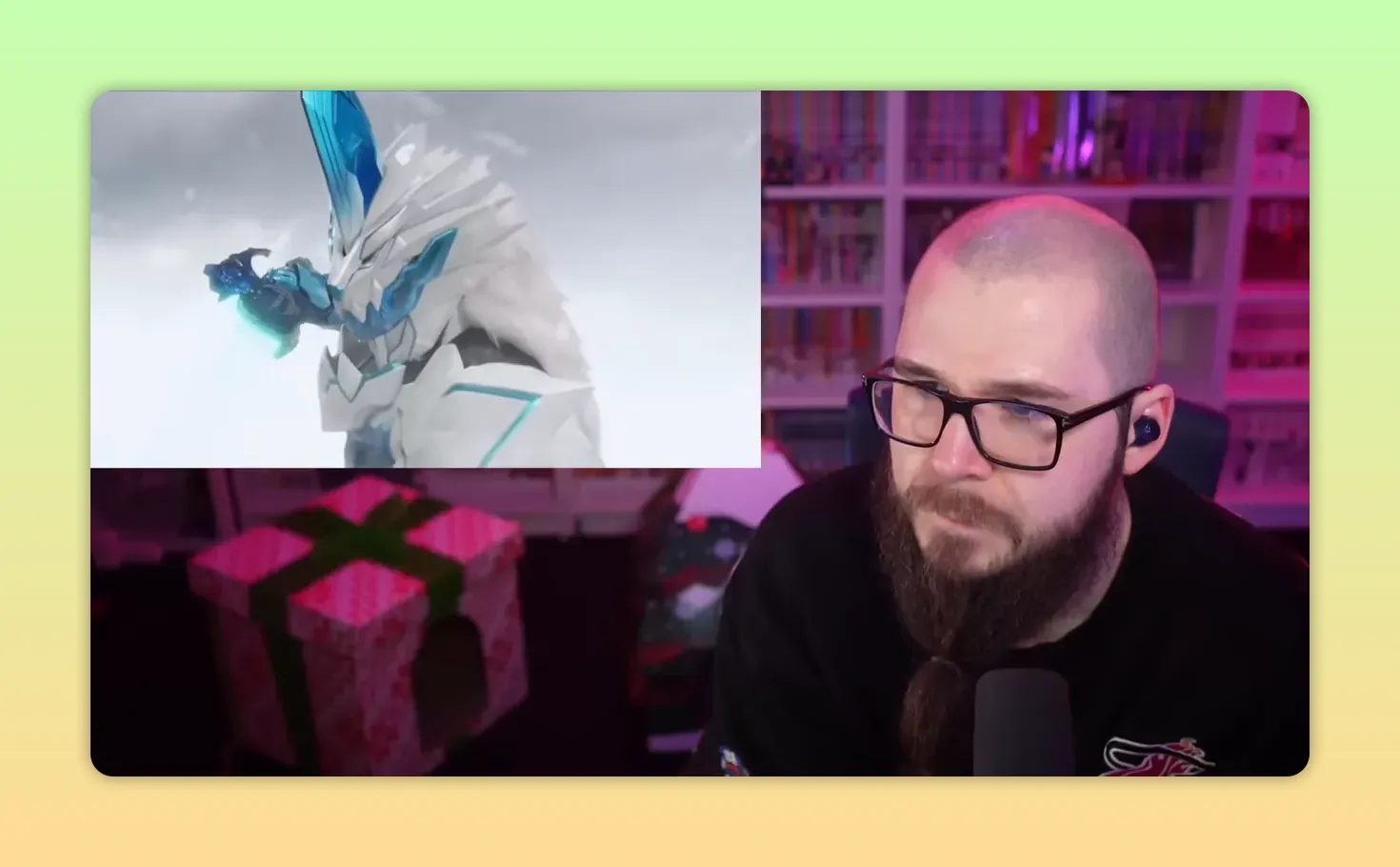 side profile of white-and-blue wolf-themed final form emphasizing mane, helmet crest, and armor details