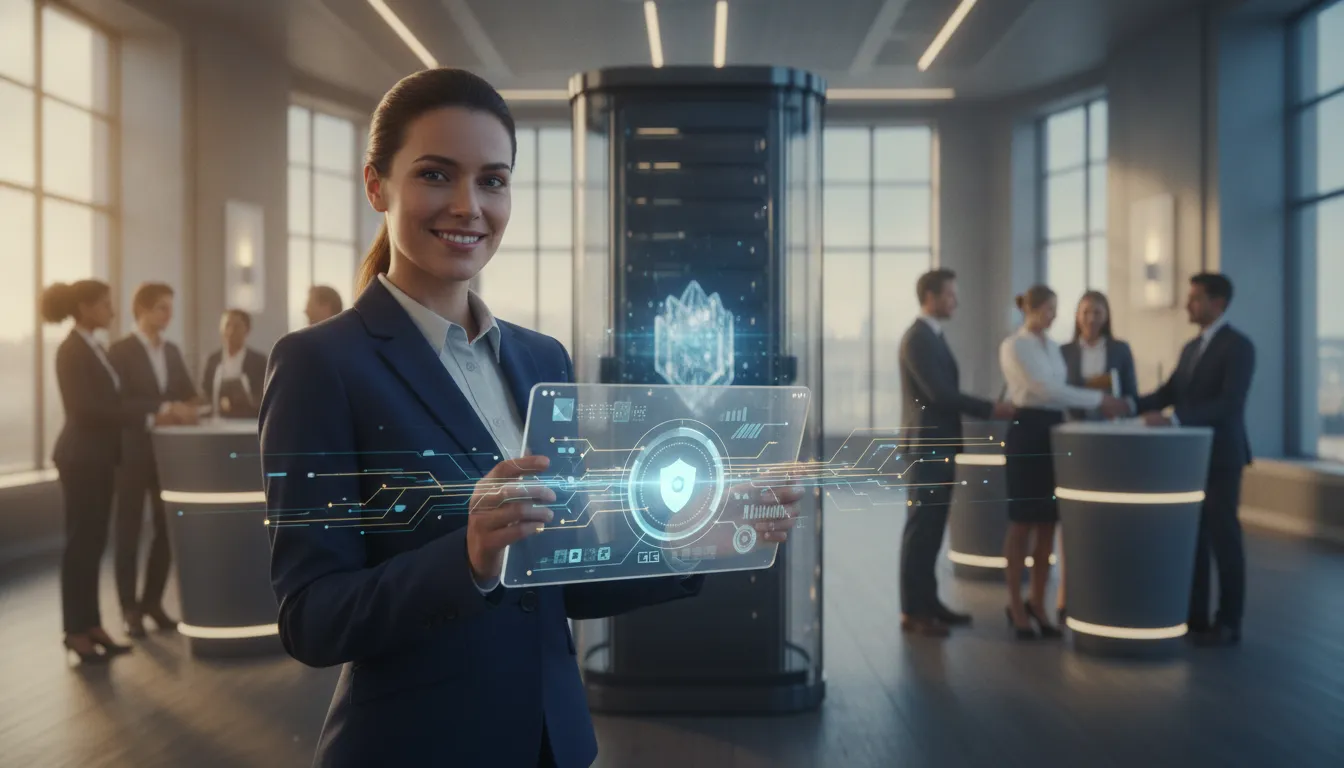 Modern AI-powered digital bank visualizing faster lending and stronger customer relationships through abstract glowing data networks and secure interfaces—no text.