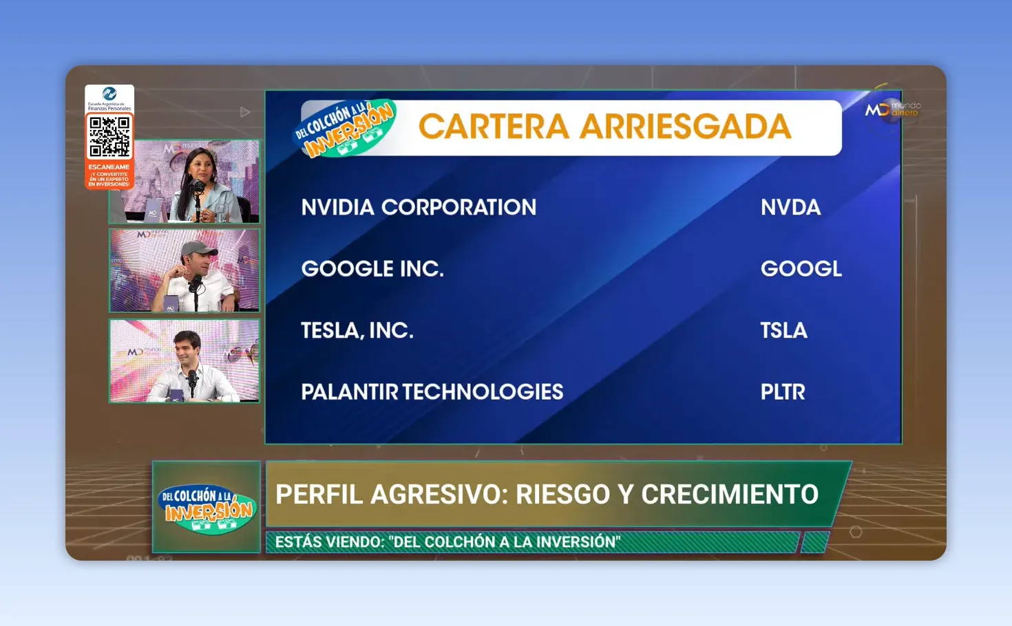 Placa azul de cartera arriesgada con bonos y acciones internacionales