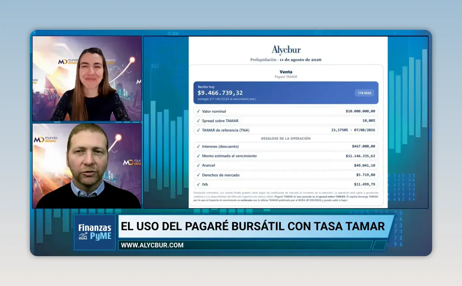 Planilla de ejemplo de pagar� burs�til con monto nominal tasa TAMAR y costos de negociaci�n