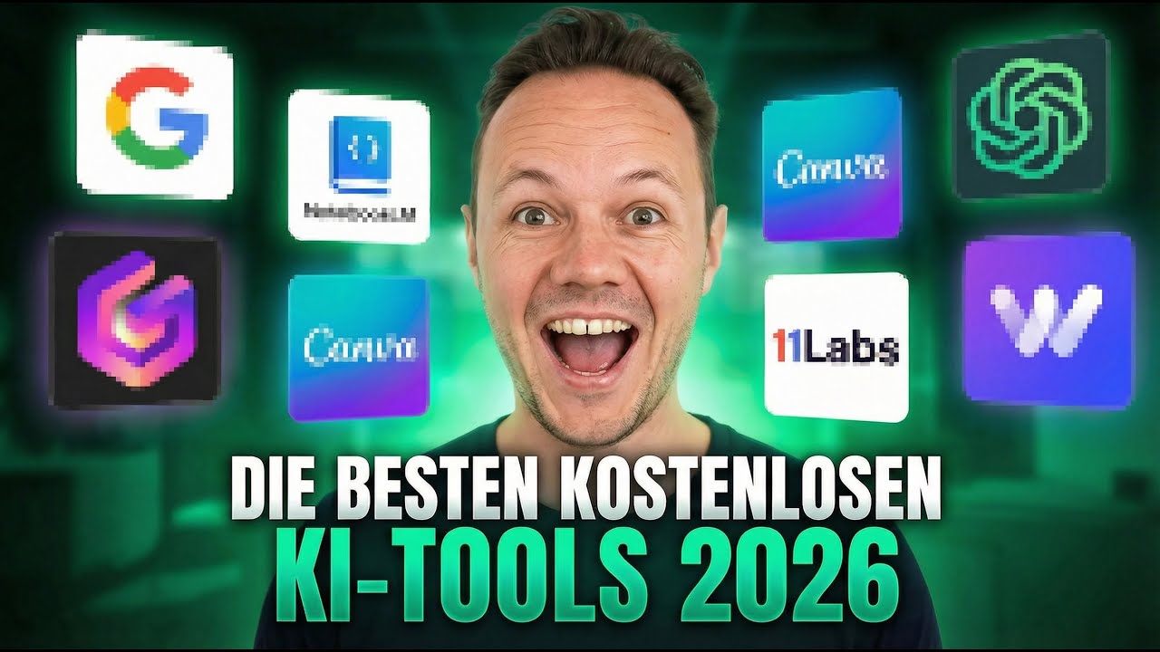 video thumbnail for 'Die besten kostenlosen KI-Tools f&uuml;r 2026 (inklusive Geheimtipps)!'