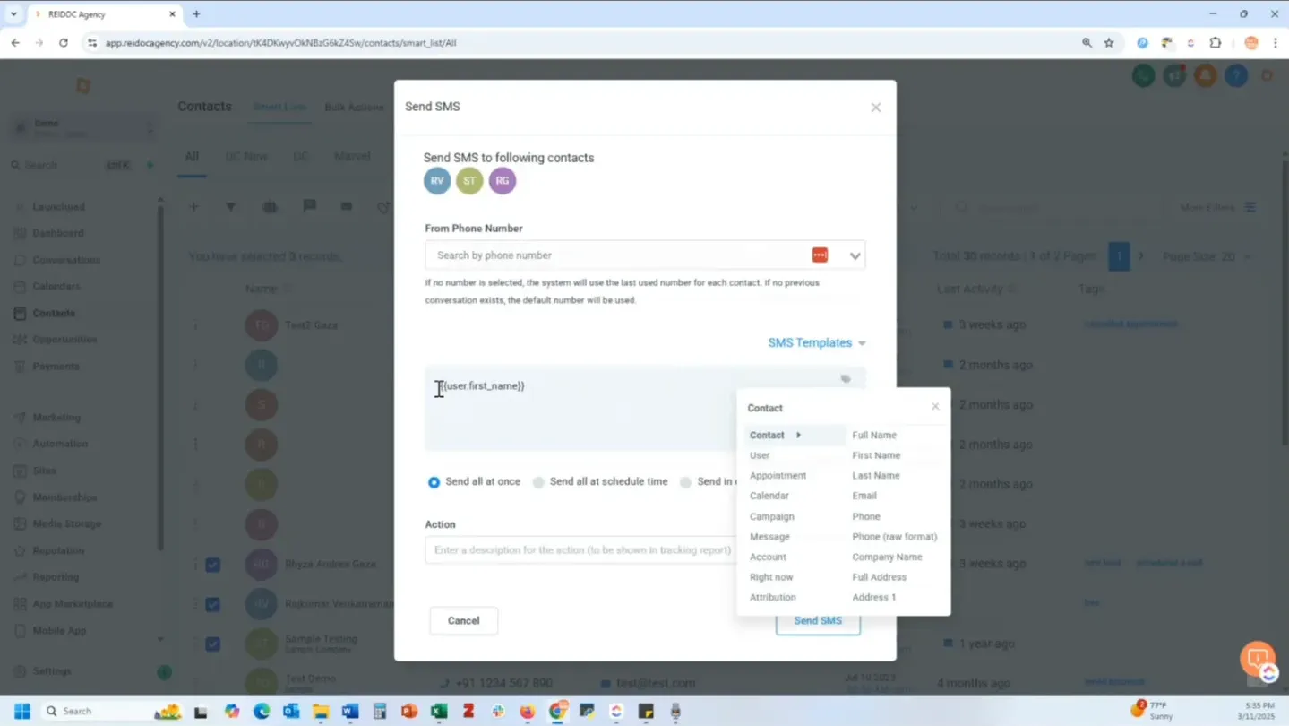 Personalized SMS example