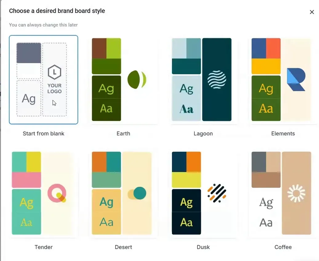 Design kit setup in CRM showing logo, colors, and fonts