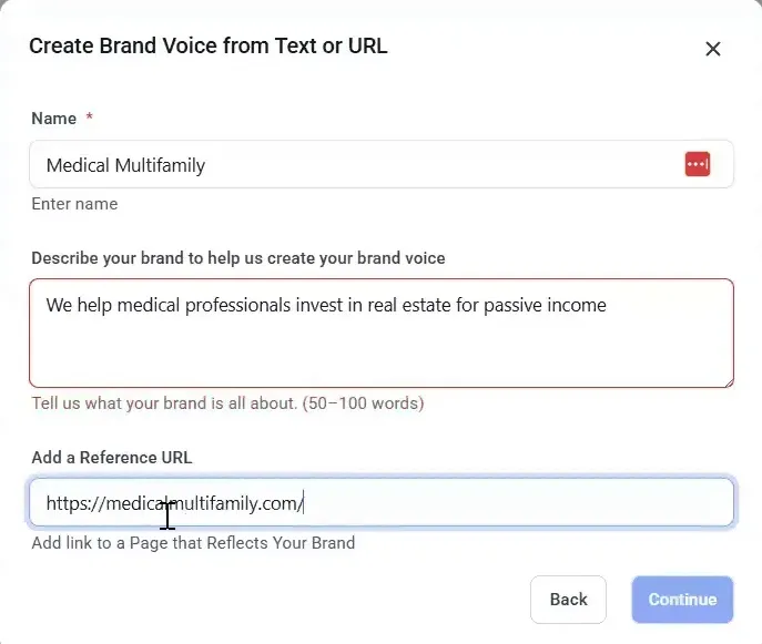 Generating brand voice from website URL in CRM