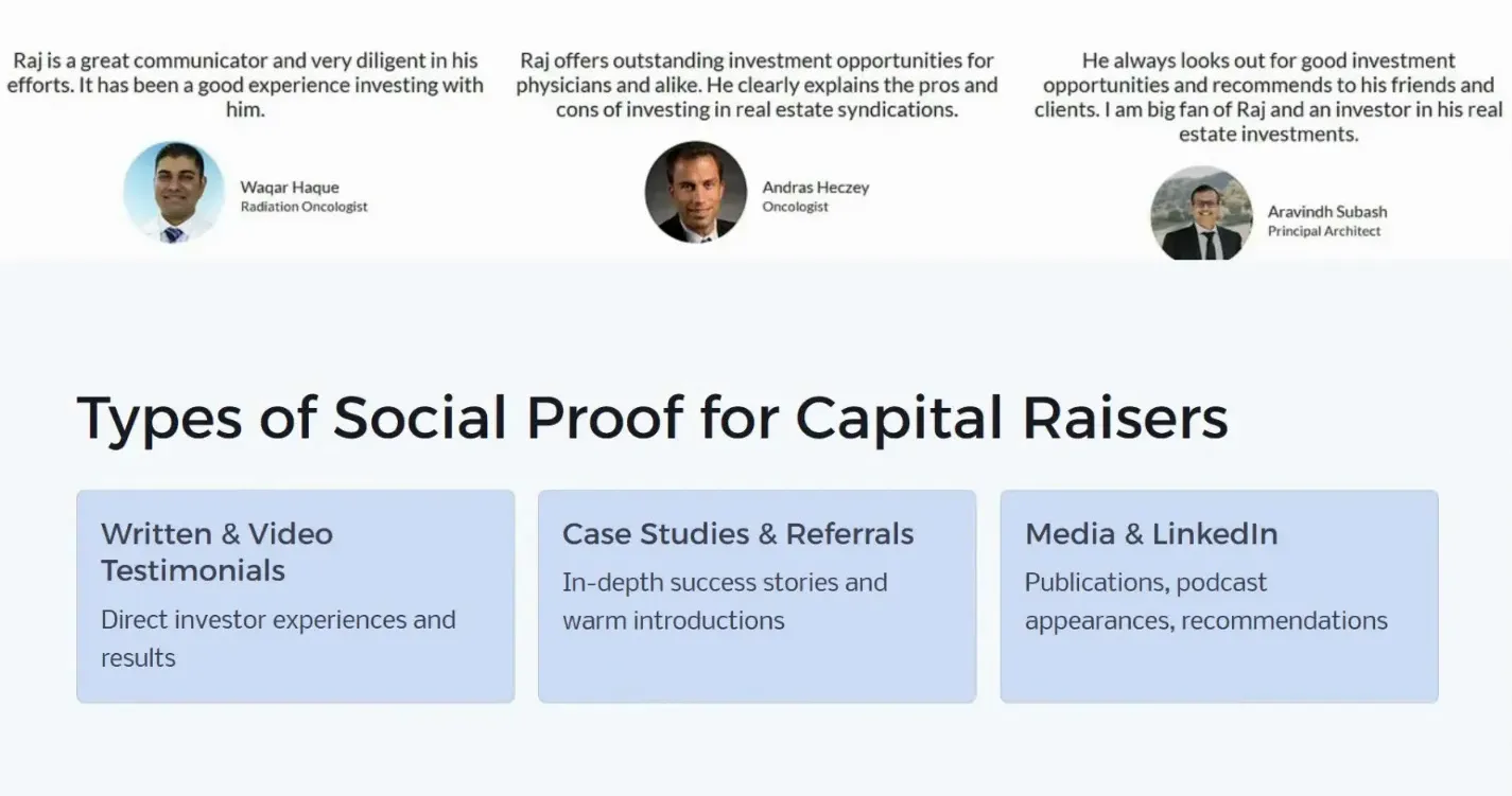 Example of authentic testimonials with photos