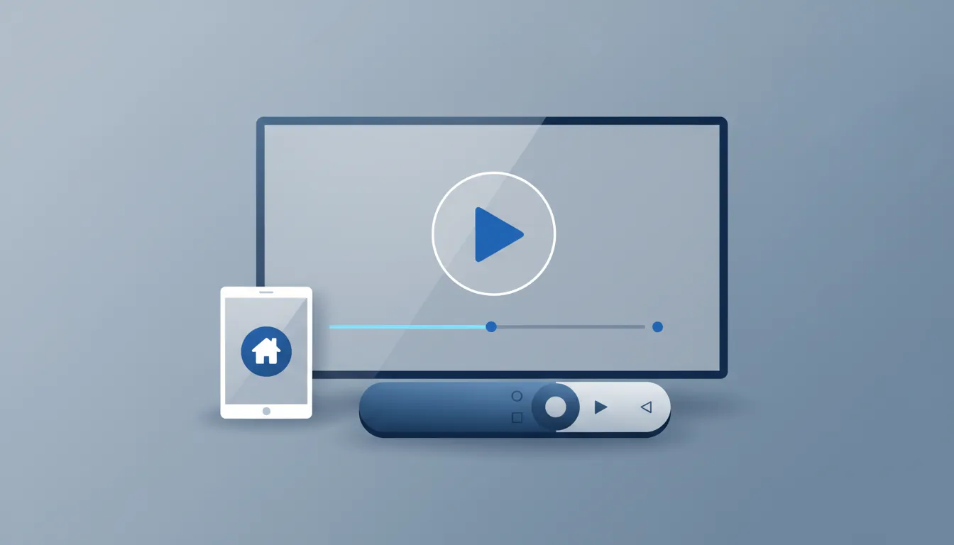 Illustration of an Android TV setup with a remote and TV showing a horizontal video player interface, with connected devices suggesting app sideloading—no text.