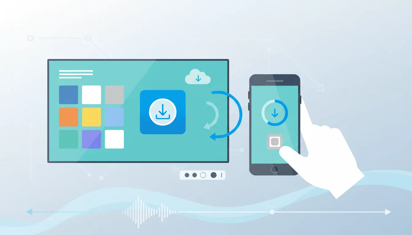 Illustration of installing an entertainment app on an Android smart TV and phone with download and step-by-step arrows, no text.