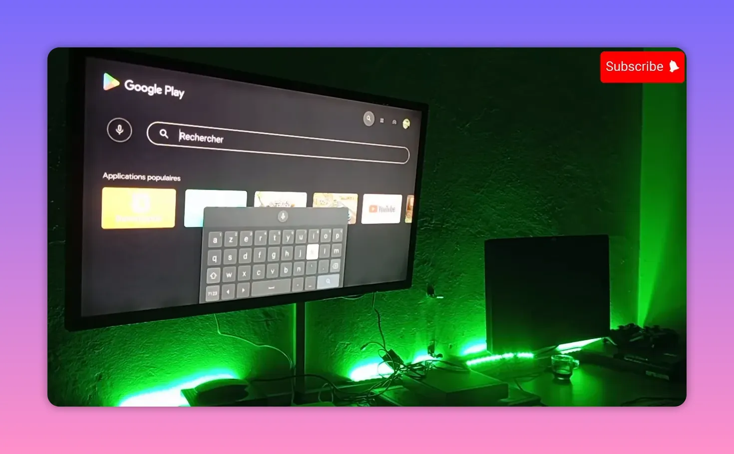 On-screen keyboard used to search in Google Play on a TV