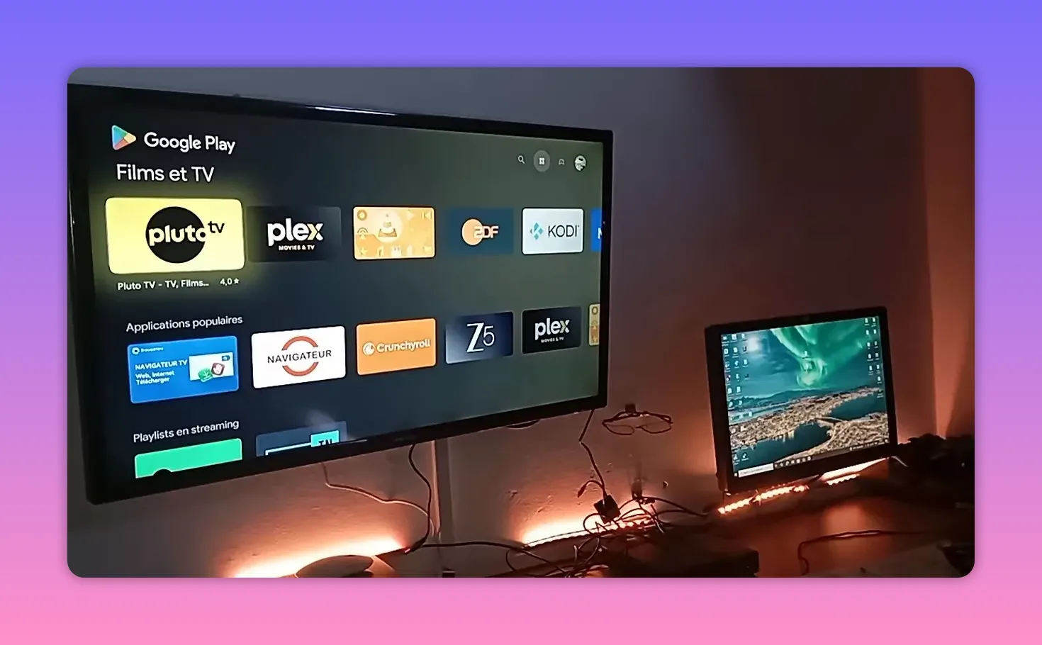 واجهة Google Play على التلفاز تعرض تطبيقات مثل Pluto TV