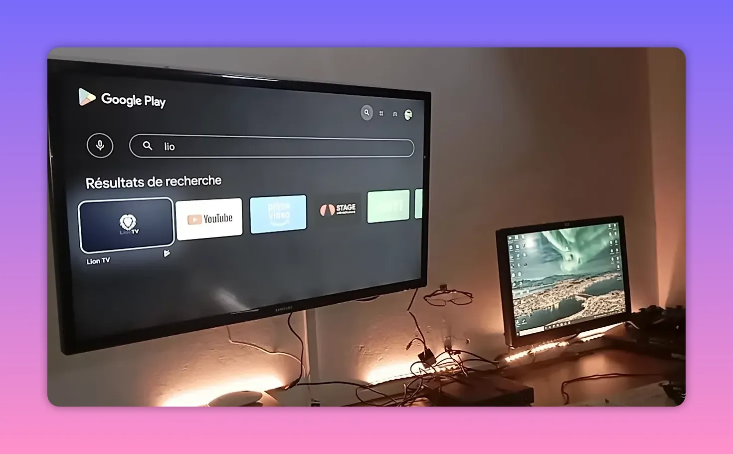 Google Play search results showing Lion TV app for installation