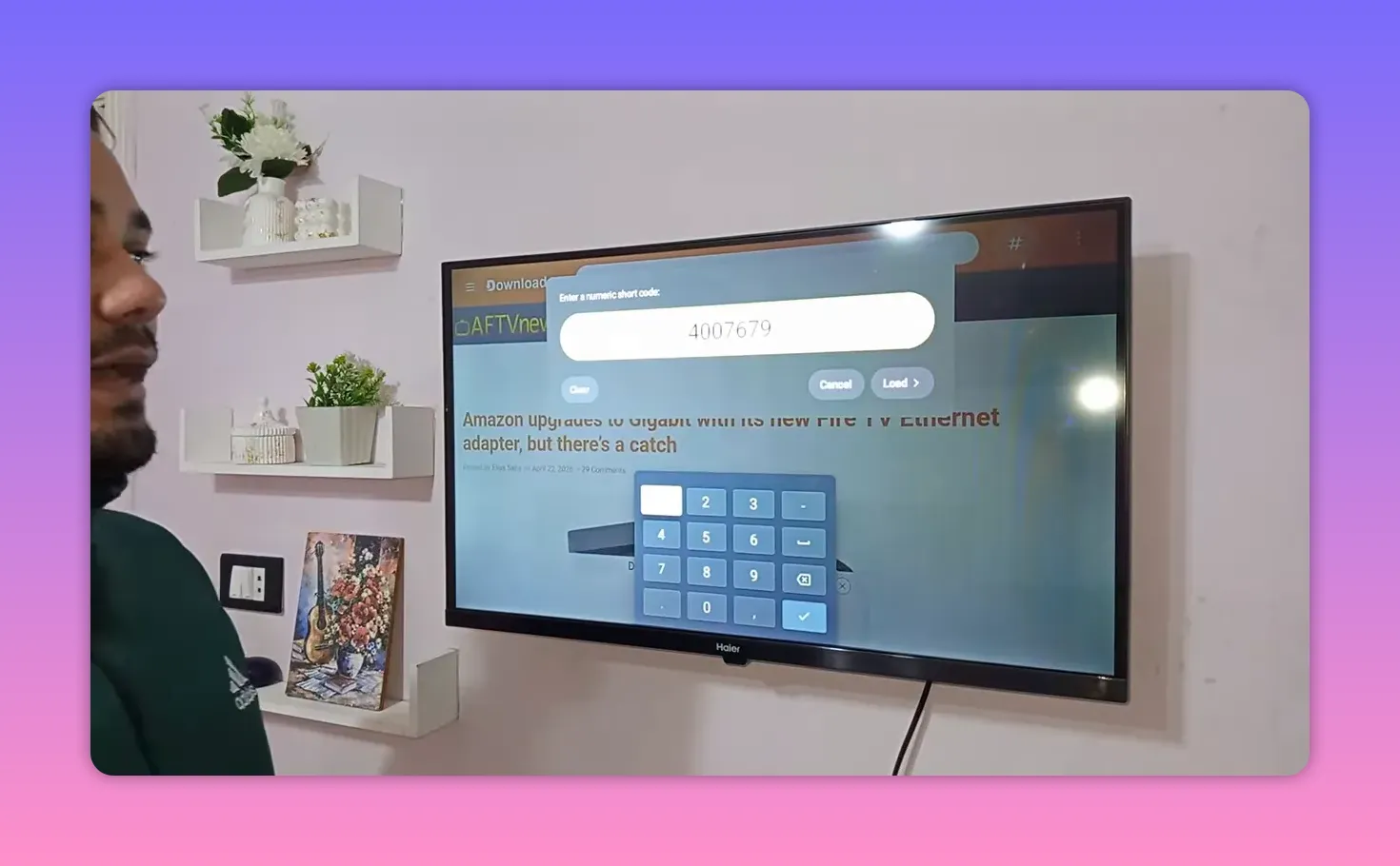 Alternative Downloader code displayed in the short code input on TV